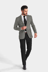 Veste de costume à carreaux pour homme en argent pâle, blazer slim fit