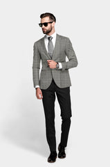 Veste de costume à carreaux pour homme en argent pâle, blazer slim fit