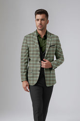 Veste de costume à carreaux vert grisâtre pour homme, blazer slim fit