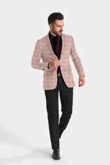 Veste de costume à carreaux rose délavé pour homme, blazer slim fit