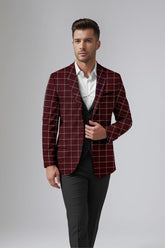 Veste de costume à carreaux pour homme Maroon Oak Blazer Slim Fit