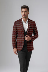 Veste de costume à carreaux pour homme, couleur vin, coupe slim