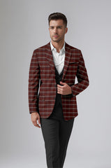 Veste de costume à carreaux pour homme, couleur vin, coupe slim