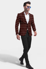 Veste de costume à carreaux pour homme, couleur vin, coupe slim