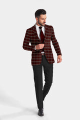 Veste de costume à carreaux pour homme, couleur vin, coupe slim