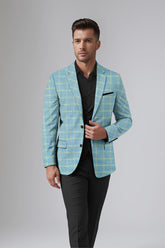 Veste de costume à carreaux bleu pastel foncé pour homme, blazer slim fit