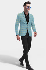 Veste de costume à carreaux bleu pastel foncé pour homme, blazer slim fit