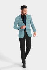 Veste de costume à carreaux bleu pastel foncé pour homme, blazer slim fit