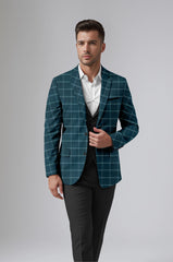 Veste de costume à carreaux bleu paon pour homme, blazer slim fit