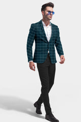 Veste de costume à carreaux bleu paon pour homme, blazer slim fit
