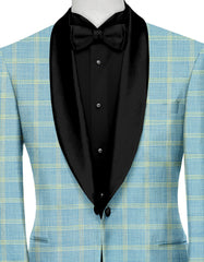 Veste de costume à carreaux bleu pastel foncé pour homme, blazer slim fit