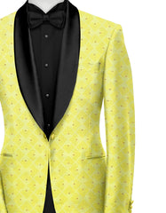 Veste de costume jacquard jaune terne pour homme, blazer slim fit