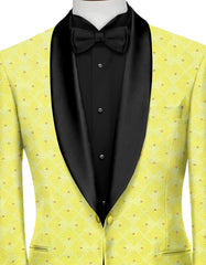 Veste de costume jacquard jaune terne pour homme, blazer slim fit