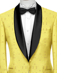 Veste de costume jacquard jaune terne pour homme, blazer slim fit