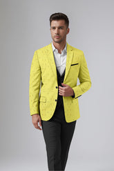 Veste de costume jacquard jaune terne pour homme, blazer slim fit