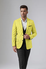 Veste de costume jacquard jaune terne pour homme, blazer slim fit