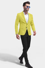 Veste de costume jacquard jaune terne pour homme, blazer slim fit