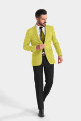 Veste de costume jacquard jaune terne pour homme, blazer slim fit