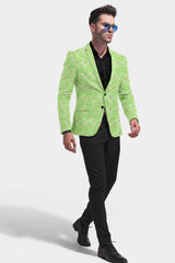 Veste de costume jacquard de fête pour homme Pixie Green Blazer Slim Fit
