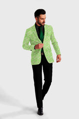Veste de costume jacquard de fête pour homme Pixie Green Blazer Slim Fit