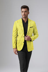 Veste de costume jacquard jaune terne pour homme, blazer slim fit
