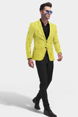 Veste de costume jacquard jaune terne pour homme, blazer slim fit