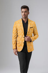 Veste de costume jacquard orange clair pour homme, blazer slim fit