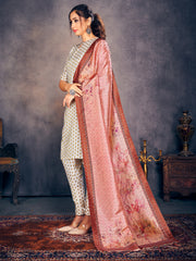 Costume Salwar tissé en soie d'art Banarasi beige