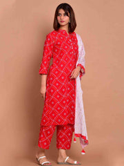 Kurta Set Red Rayon Printed Dress