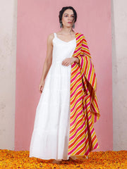 White Printed Rayon Kurti With Pant And Dupatta