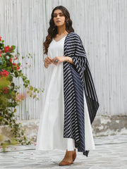 White Printed Rayon Kurti With Pant And Dupatta