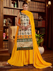 Kurti en coton imprimé beige avec dupatta Sharara