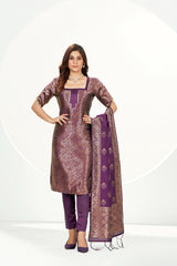 Gold Banarasi Art Silk Salwar Suit With Dupatta