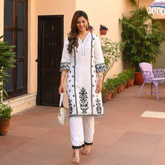 Readymade Rayon White Staight Kurti Pant Without Dupatta