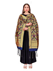 Dupatta tissé en soie d'art Banarasi bleu marine