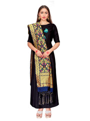 Dupatta tissé en soie d'art Banarasi bleu marine
