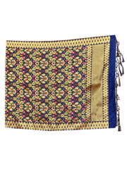 Dupatta tissé en soie d'art Banarasi bleu marine
