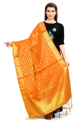 Dupatta tissé en soie d'art Banarasi orange