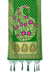 Dupatta tissé en soie d'art Banarasi vert