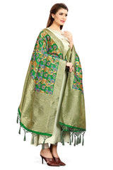 Dupatta tissé en soie d'art Banarasi vert