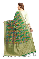 Dupatta tissé en soie d'art Banarasi vert
