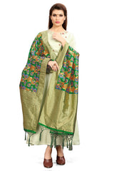 Dupatta tissé en soie d'art Banarasi vert