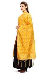 Dupatta tissé en soie d'art Banarasi moutarde