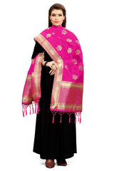 Dupatta tissé en soie d'art Banarasi rose