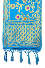 Dupatta en soie tissée artistique turquoise de Banarasi