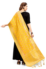 Dupatta tissé en soie d'art Banarasi jaune
