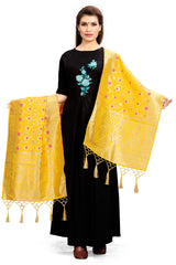 Dupatta tissé en soie d'art Banarasi jaune