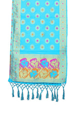 Dupatta en soie tissée artistique turquoise de Banarasi