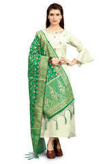 Dupatta tissé en soie d'art Banarasi vert