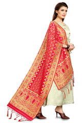 Dupatta tissé en soie d'art Banarasi rouge